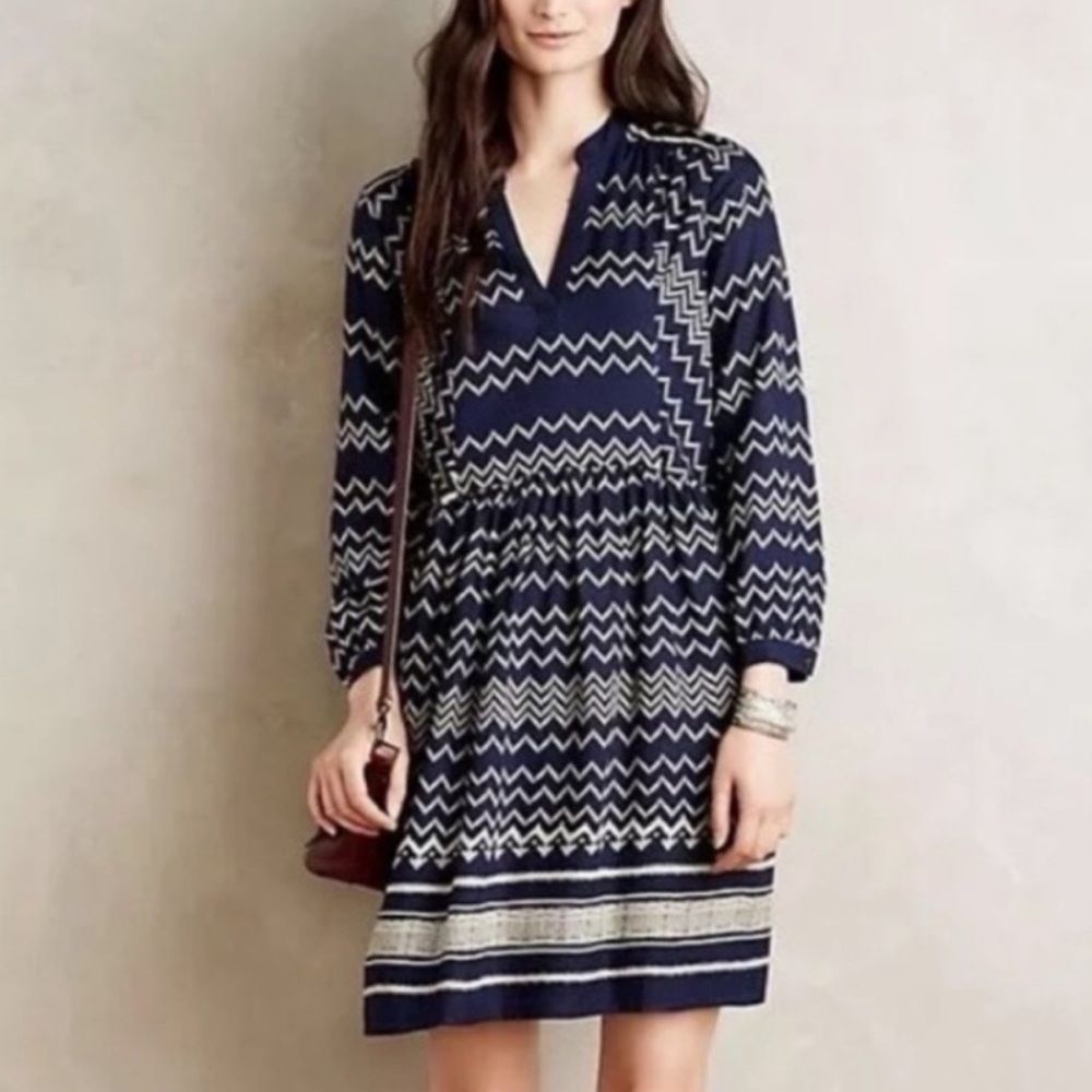 EUC Anthropologie Holding Horses Farica Navy Printed Dress Medium